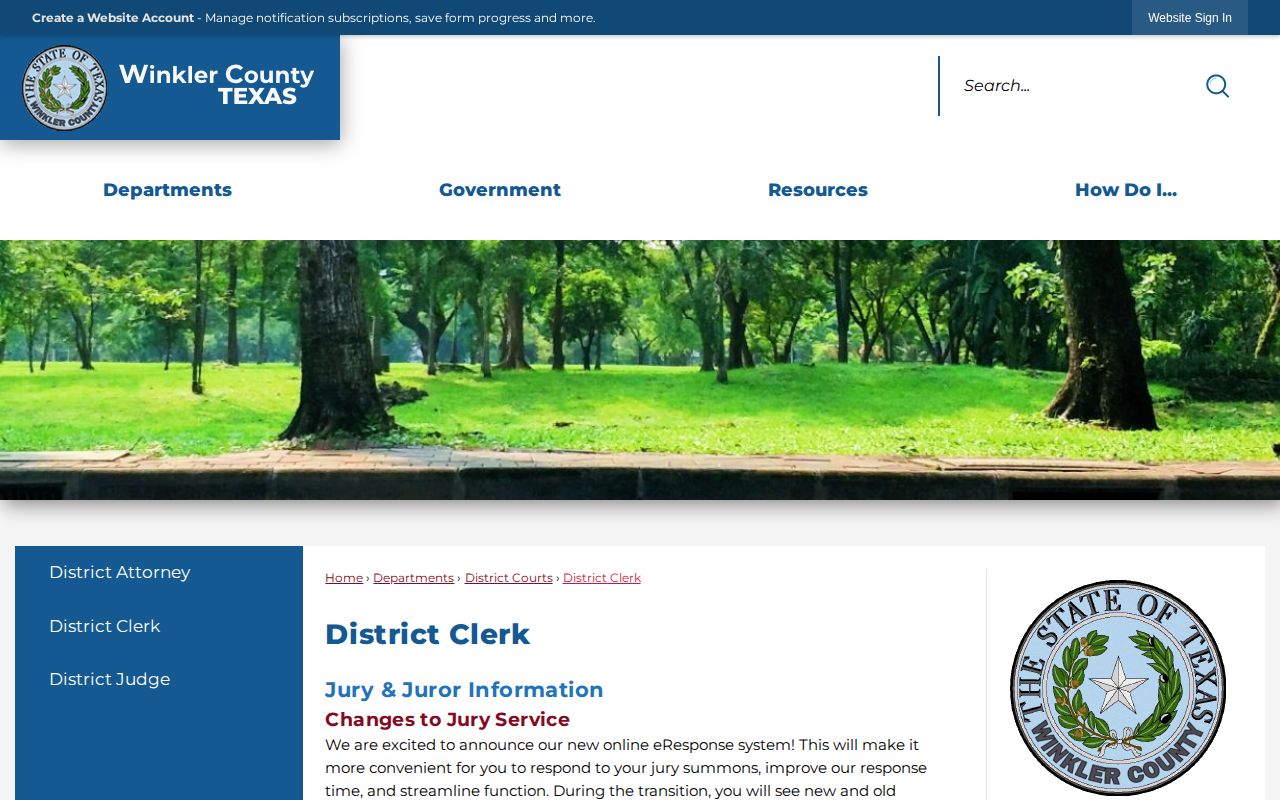 Winkler County released inmate District Clerk record route