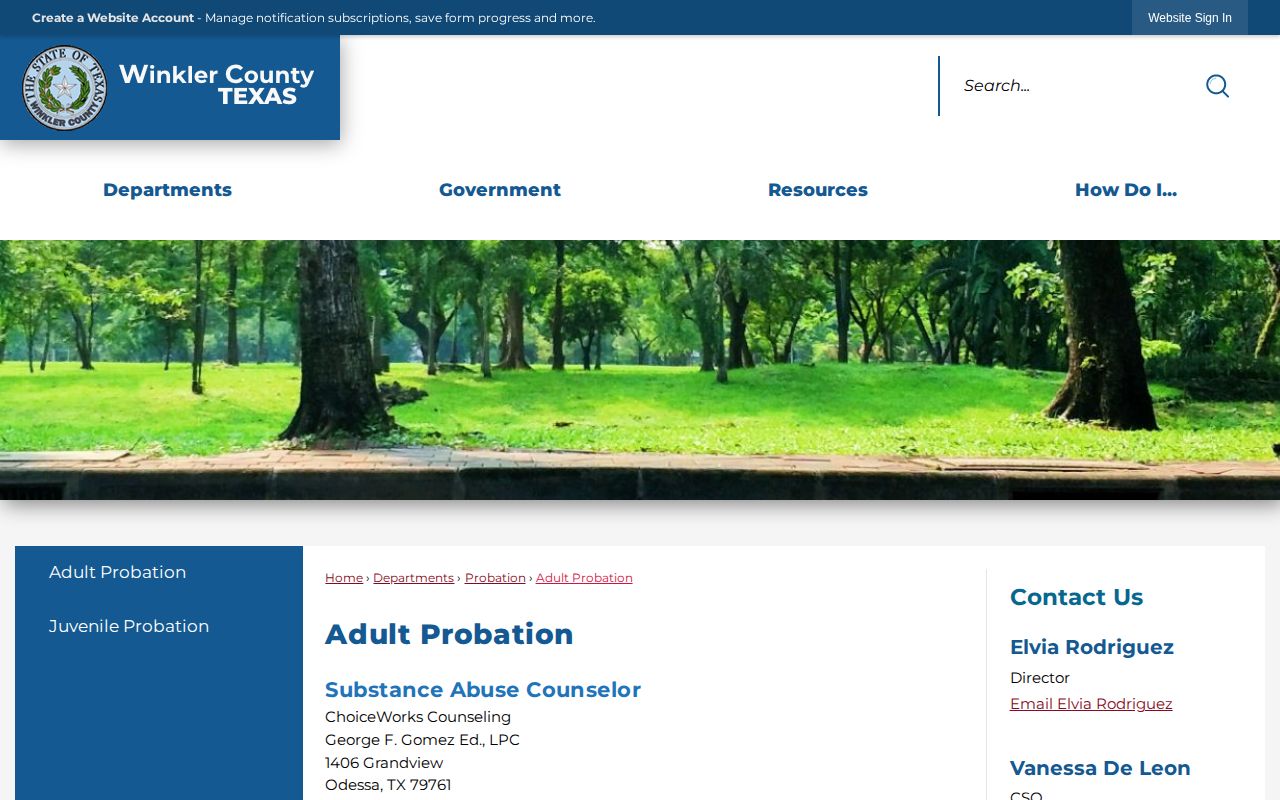 Winkler County probation office hours and post-release supervision contact