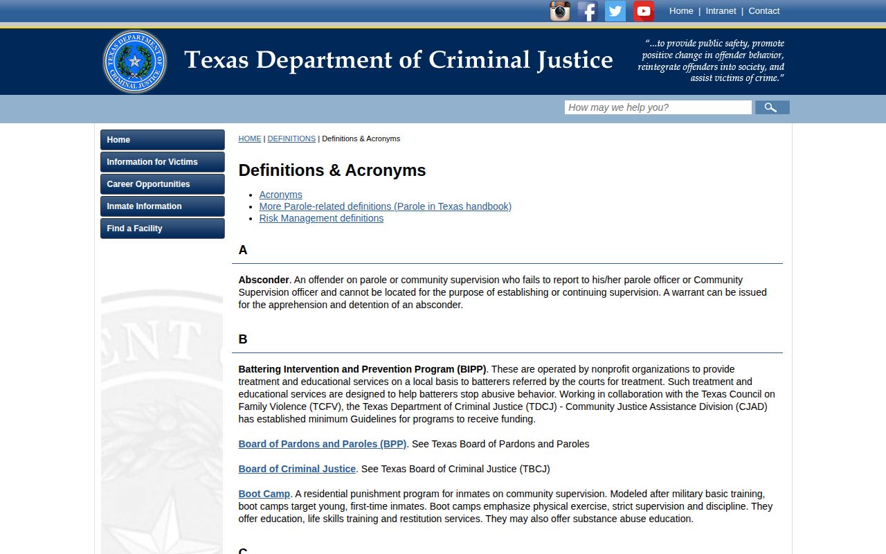 TDCJ definition of a Winkler County projected release date